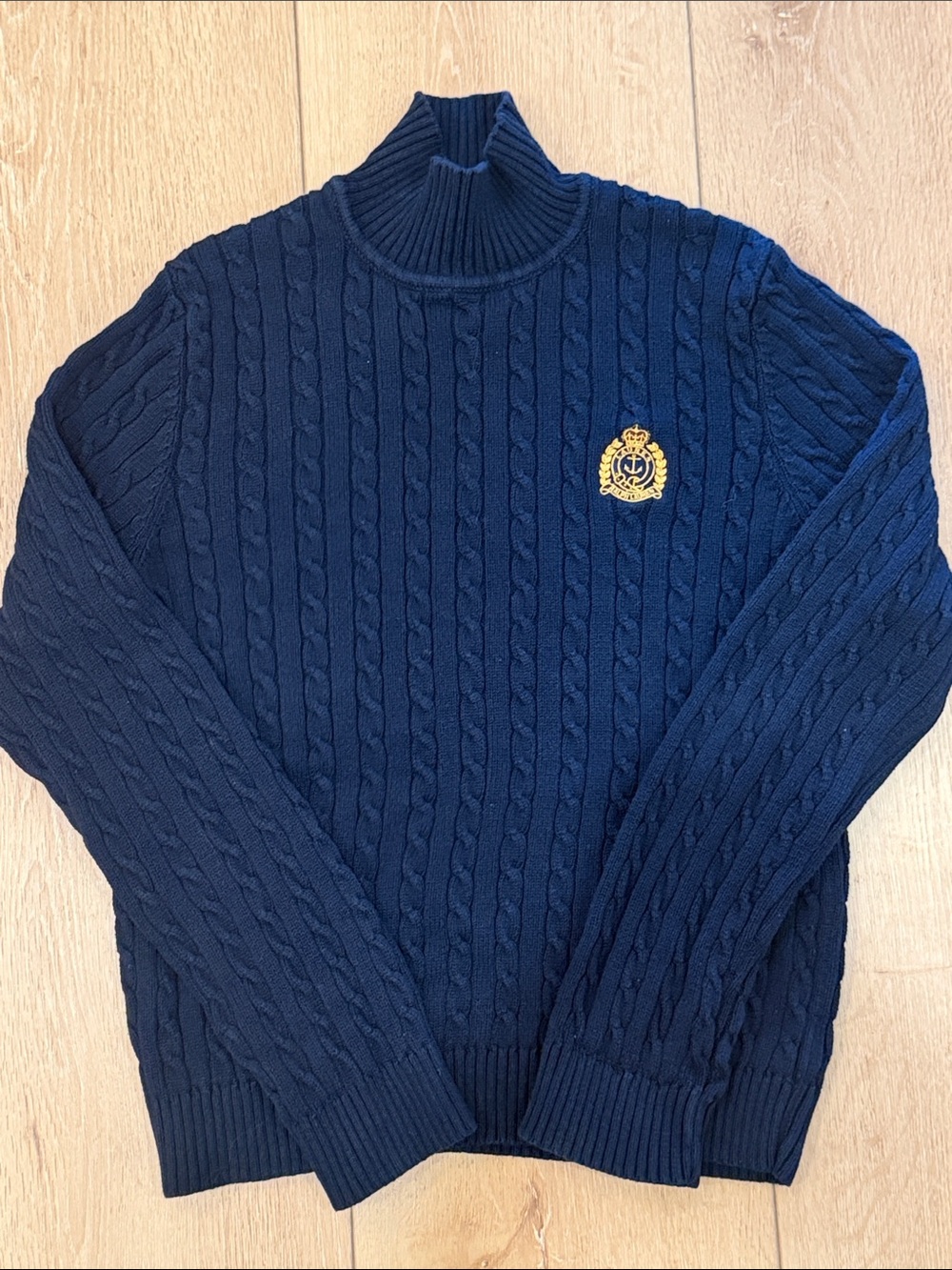 Lauren Ralph Lauren Woman’s Navy Cable-Knit Sweater with Crest
